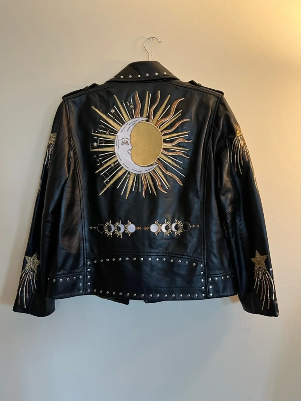 Rare! Celestial Embroidered and Beaded Leather Jacket - Picture 4 of 8